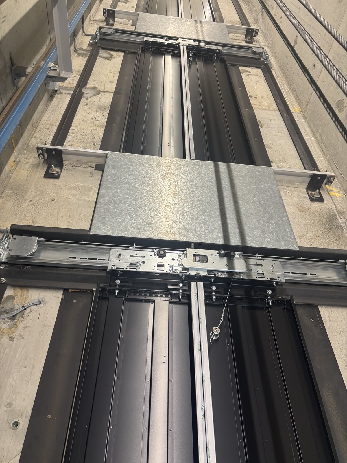 Landing header upgrade with new Wittur AMD components installed by East Coast Elevator Removals for improved lift performance and reliability